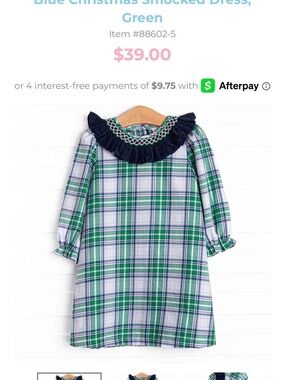 Girls Green Plaid Smocked Ruffle Collar Dress